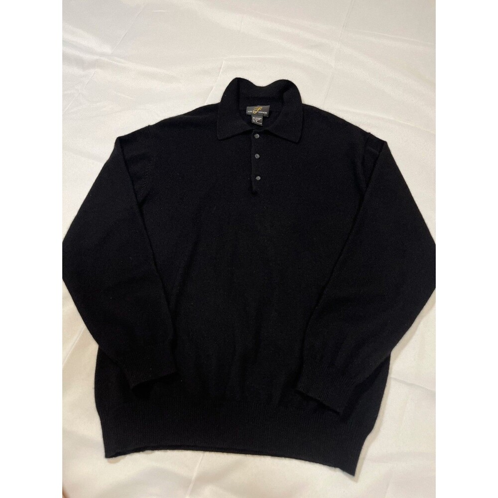 100% Pure Cashmere Men's Black Long Sleeve Polo Sweater Size Medium